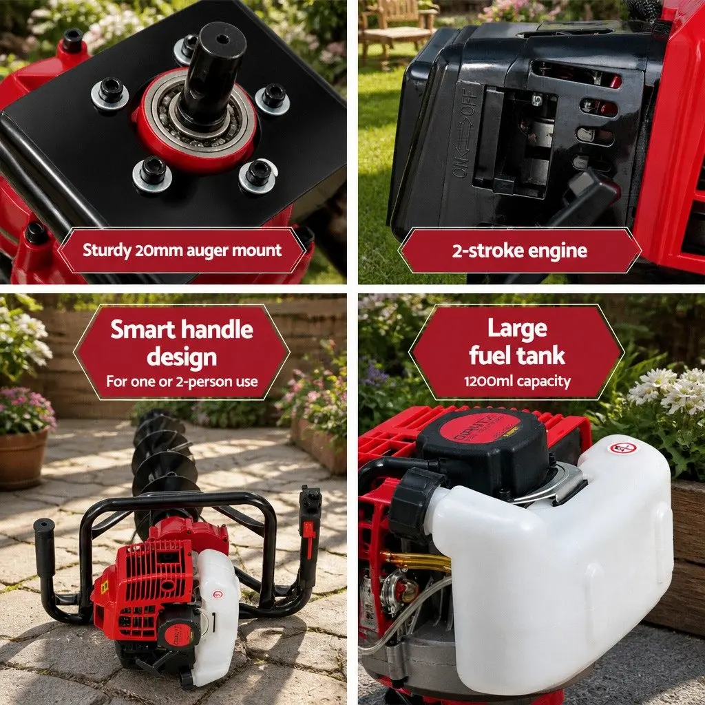 Post Hole Digger for Garden 65CC Petrol with Augers and Extension Shafts 100mm 200mm 300mm