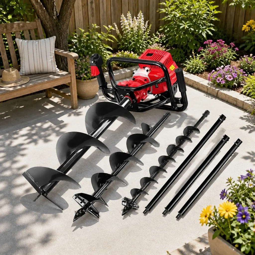 Post Hole Digger for Garden 65CC Petrol with Augers and Extension Shafts 100mm 200mm 300mm