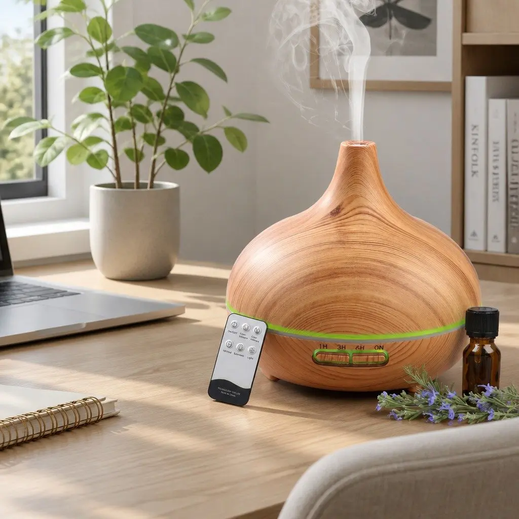 Aroma Diffuser Humidifier 300ml Light Wood Ultrasonic Mist Aromatherapy Night