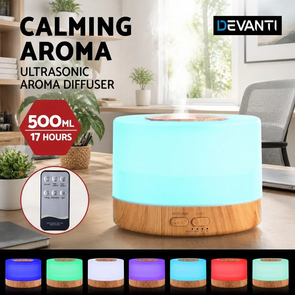 Aroma Diffuser for Home 500ml Light Wood 4-in-1 Humidifier Night Light Remote
