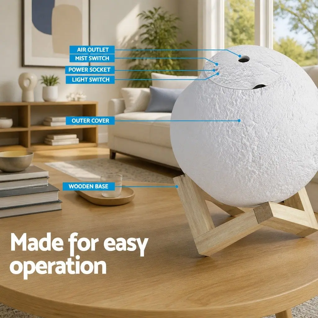 Aroma Diffuser Aromatherapy Moon Lamp 880ml White Humidifier Night Light