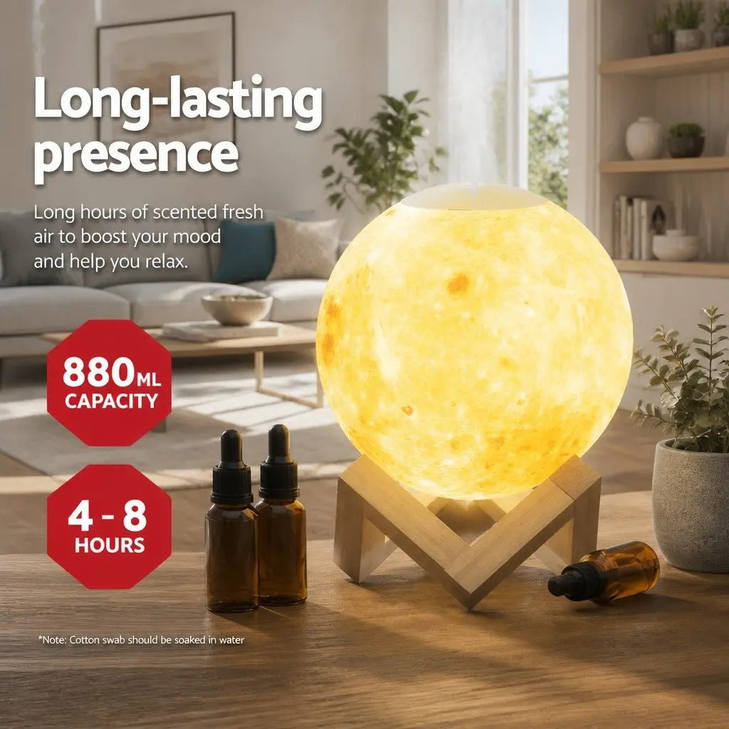 Aroma Diffuser Aromatherapy Moon Lamp 880ml White Humidifier Night Light