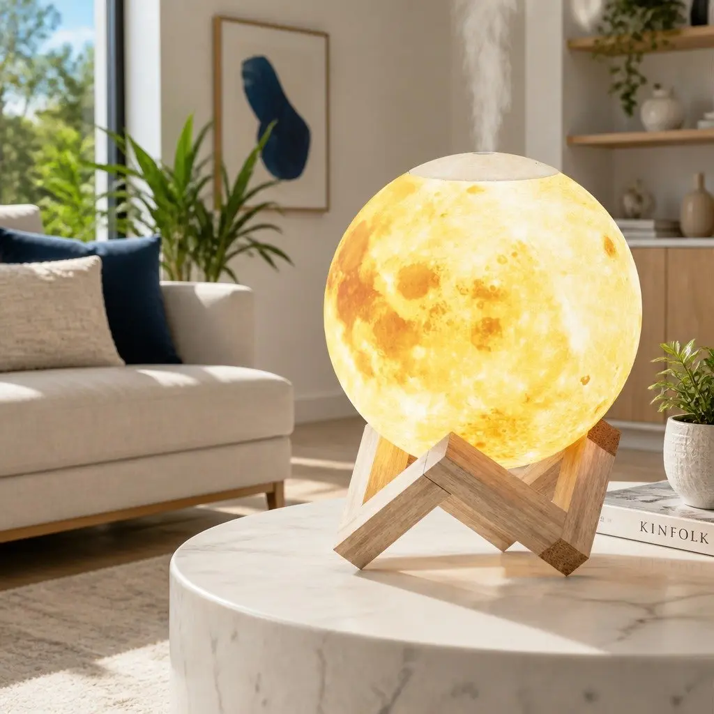 Aroma Diffuser Aromatherapy Moon Lamp 880ml White Humidifier Night Light