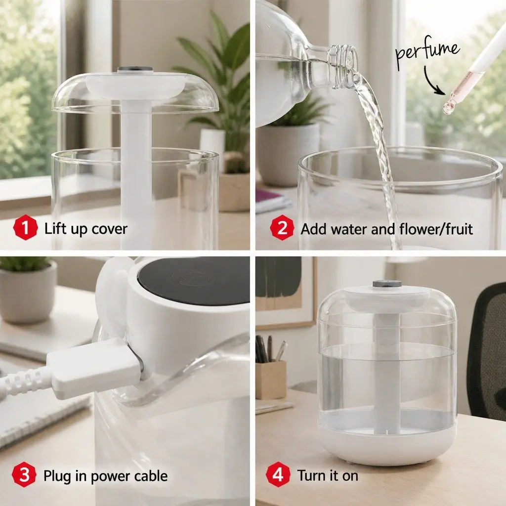 Aroma Diffuser Humidifier for Bedroom Living Room Office 1L White