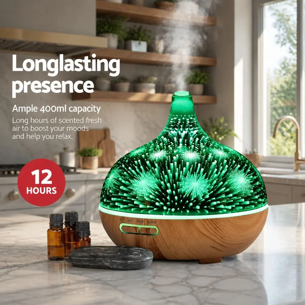 Aroma Diffuser 400ml Ultrasonic Humidifier for Home with 3D Light Effect and Aromatherapy Purifier