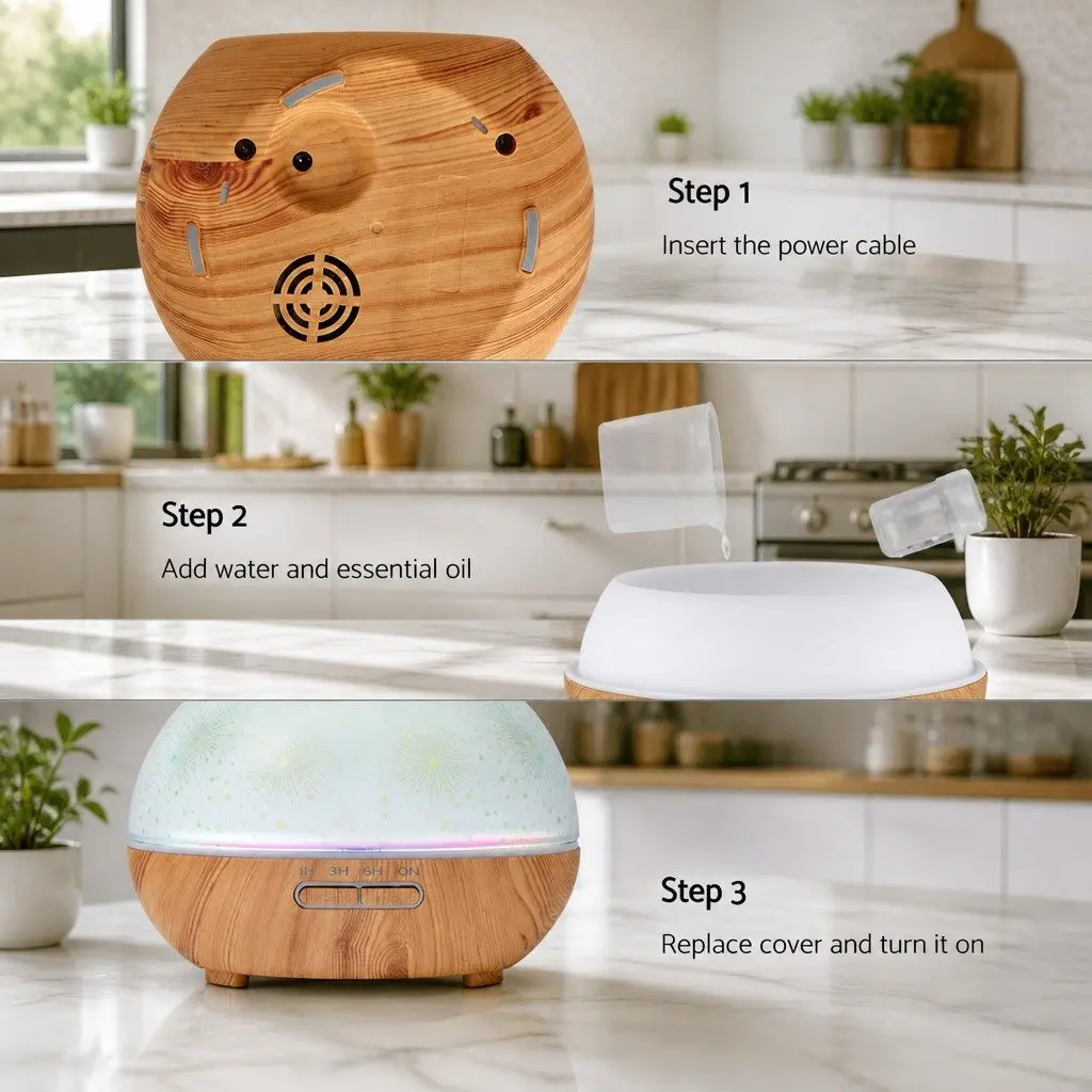 Aroma Diffuser 400ml Ultrasonic Humidifier for Home with 3D Light Effect and Aromatherapy Purifier