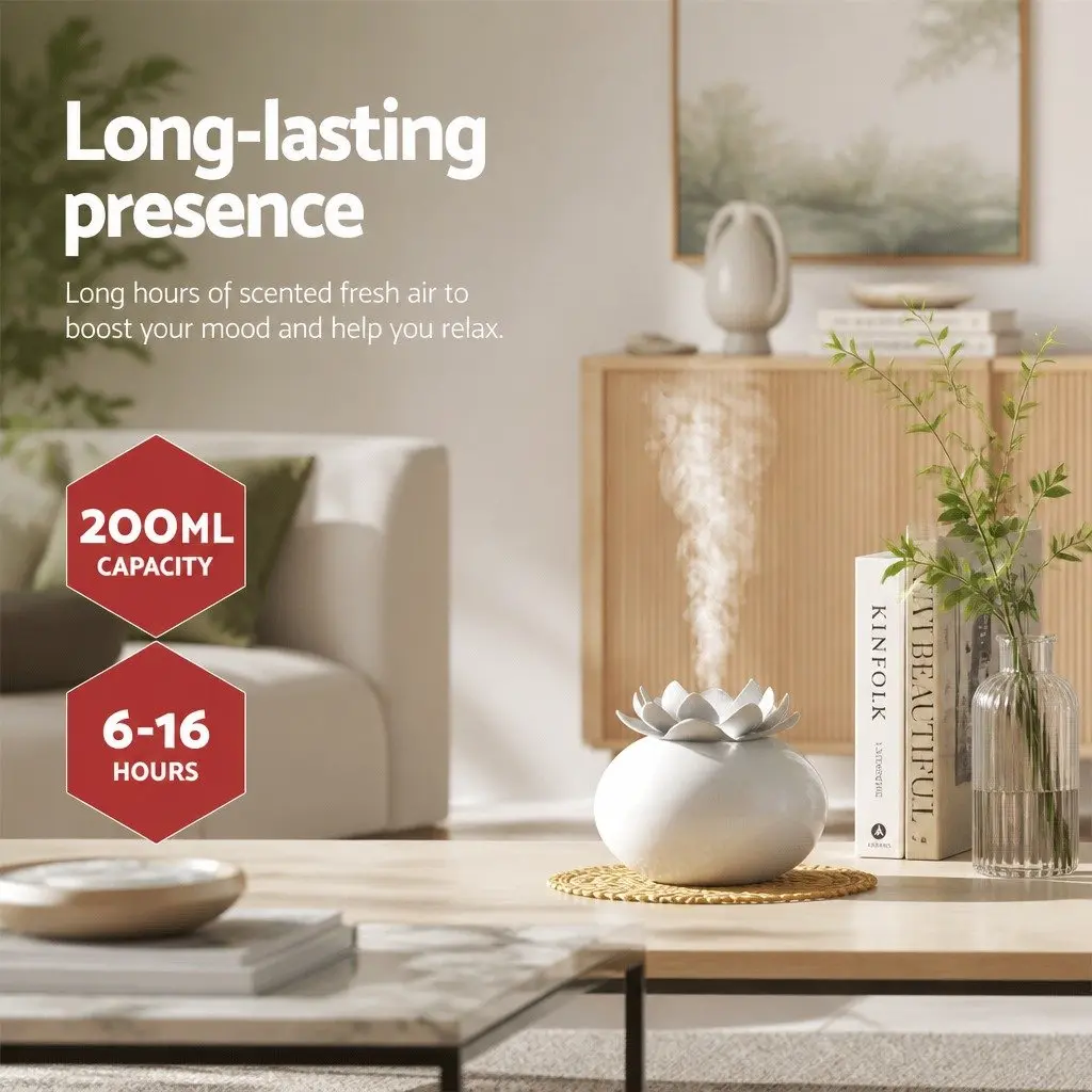 Aroma Diffuser for Home 200ml Lotus Ceramic White Ultrasonic Humidifier