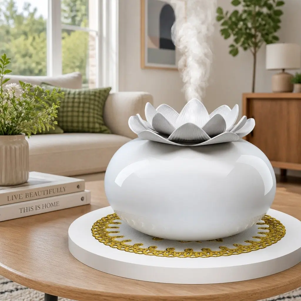 Aroma Diffuser for Home 200ml Lotus Ceramic White Ultrasonic Humidifier