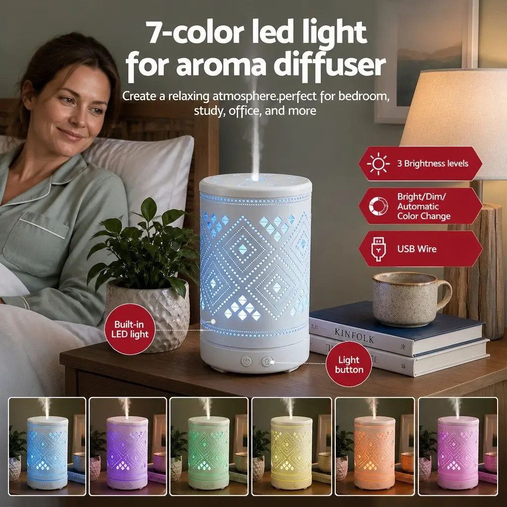 Aroma Diffuser Humidifier for Home 100ml with LED Night Light and Ultrasonic Technology