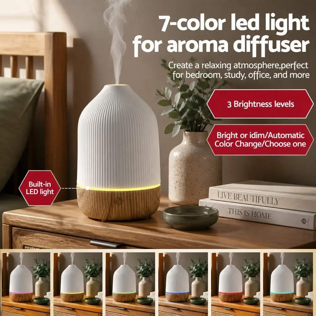 Aroma Diffuser for Indoor Use 100ml Ultrasonic LED Humidifier with Night Light