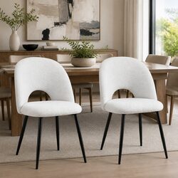 Dining Chair Set of 2: Sherpa Upholstery and Steel Frame
