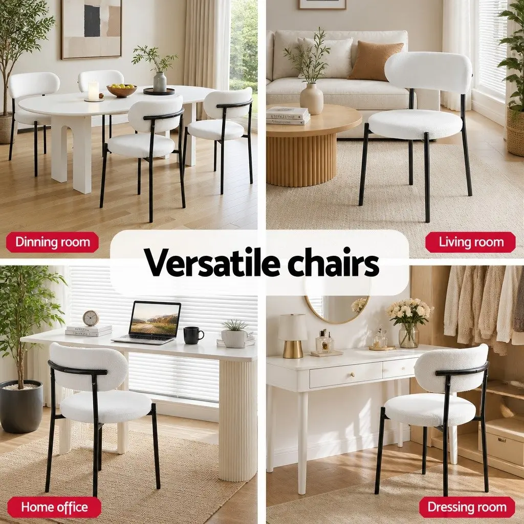Dining Chairs Set of 4 Kitchen Dining White Sherpa Boucle Upholstered Furniture