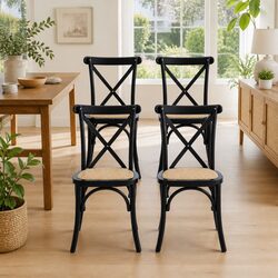 Dining Chairs Set: 4 Rattan Seat with Wooden Frame