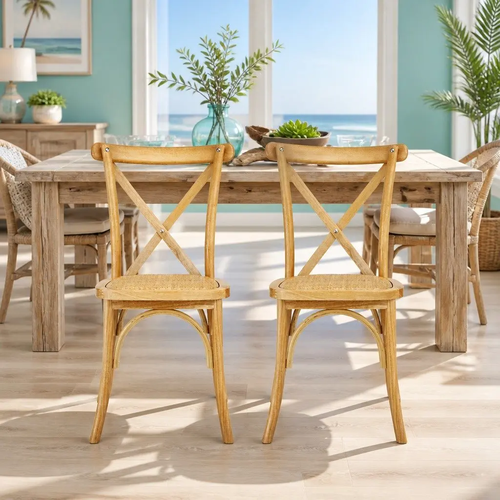 Dining Chairs Kitchen Dining Rattan Wooden Rubber Wood Frame 42cm W x 42cm D x 88cm H