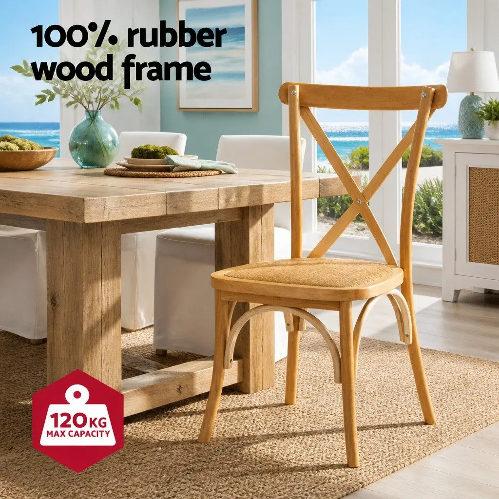 Dining Chairs Kitchen Dining Rattan Wooden Rubber Wood Frame 42cm W x 42cm D x 88cm H