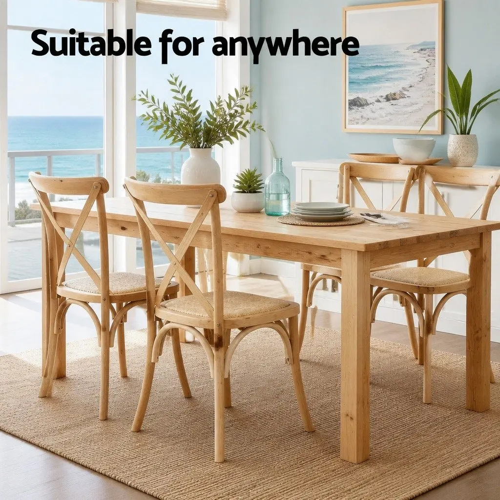 Dining Chairs Kitchen Dining Rattan Wooden Rubber Wood Frame 42cm W x 42cm D x 88cm H