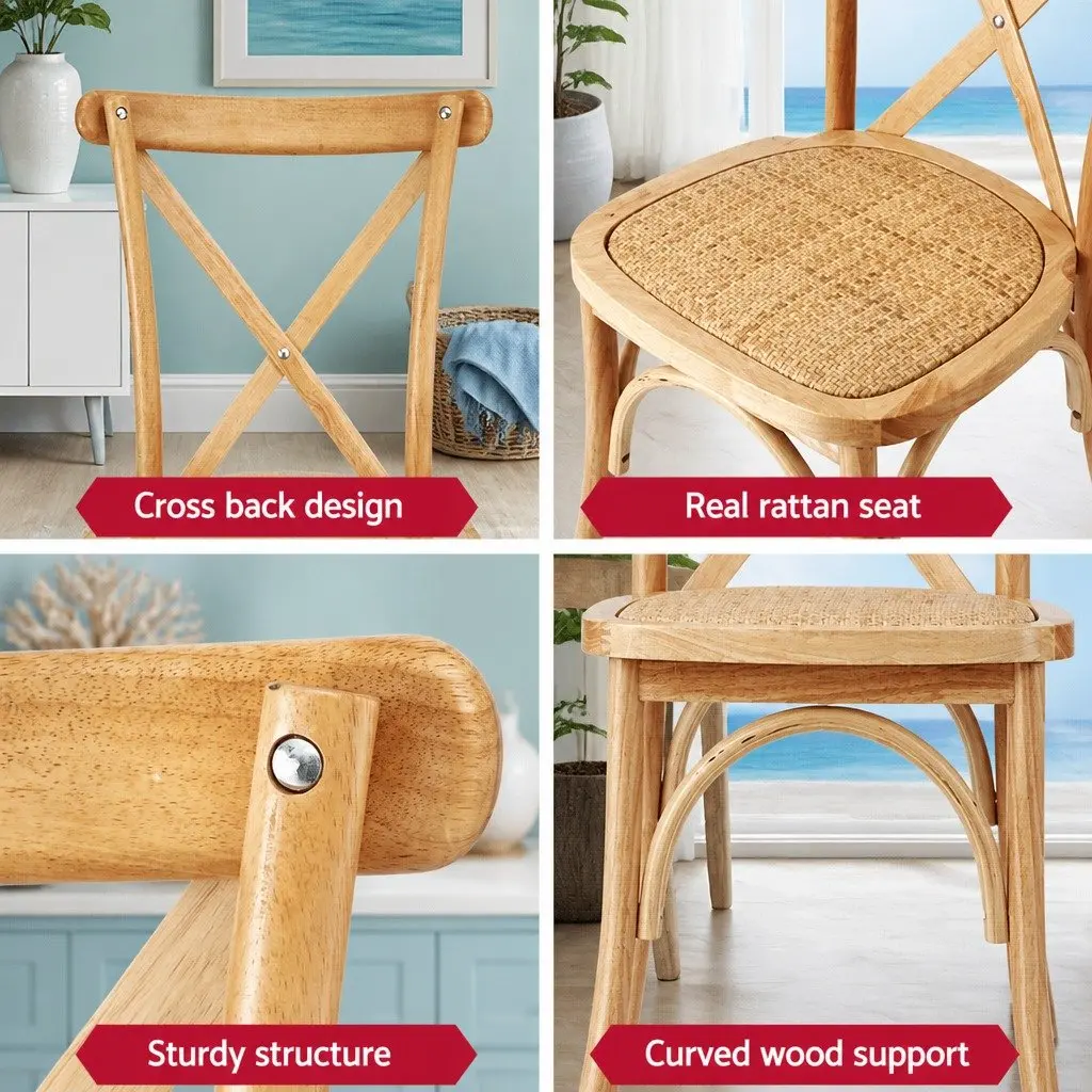 Dining Chairs Kitchen Dining Rattan Wooden Rubber Wood Frame 42cm W x 42cm D x 88cm H