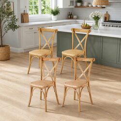 Dining Chairs (Set of 4) with Rattan Seat and Rubber Wood Frame