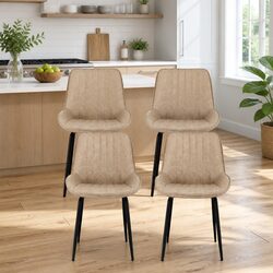 Dining Chairs: Set of 4, Brown PU Leather, Metal Legs