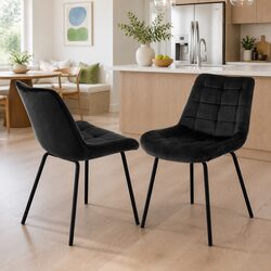 Dining Chairs Velvet Tufted Kitchen Lounge Chair Set, Black Legs