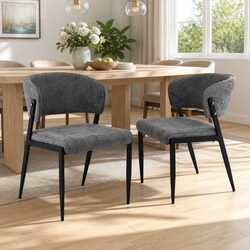 Grey Linen Upholstered Dining Chairs - Dimensions 52x59x78 cm