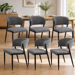 Detailed Specs: Set of 6 Grey Linen Dining Chairs