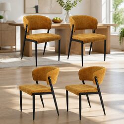 4-Piece Dining Chair Set with Yellow Linen Upholstery