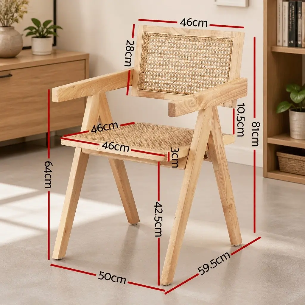 Dining Chair Wooden Rattan Seat Rubber Wood Frame Natural Pine Kitchen Furniture
