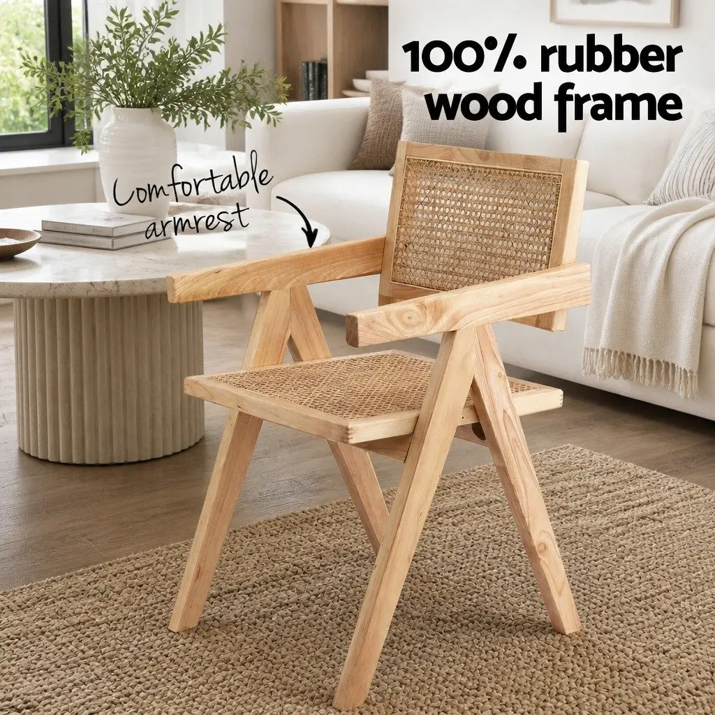 Dining Chair Wooden Rattan Seat Rubber Wood Frame Natural Pine Kitchen Furniture
