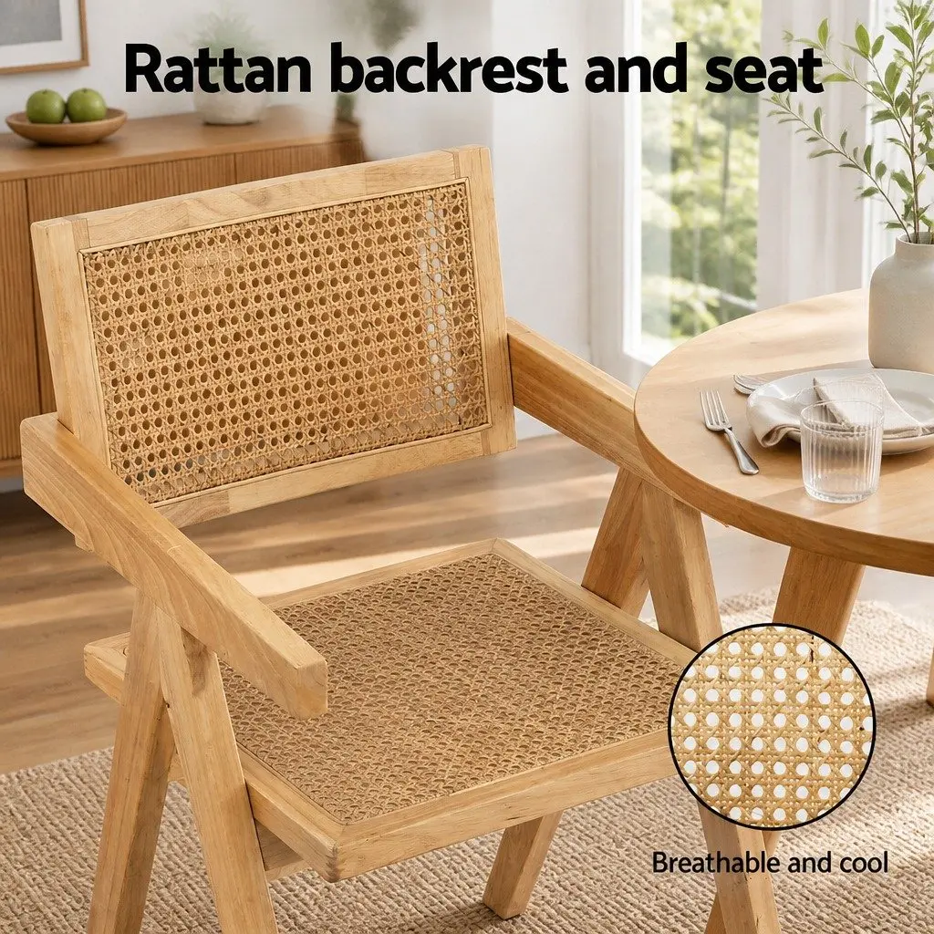 Dining Chair Wooden Rattan Seat Rubber Wood Frame Natural Pine Kitchen Furniture