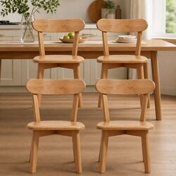 Dining Chairs Set of 4: Natural Finish Rubber Wood, 42cm W