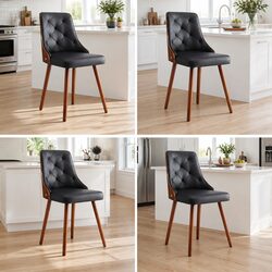 Dining Chairs Set of 4 Black PU Leather Kitchen Seat Diamond Tufted Design