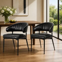 Dining Chairs Set of 2 Black Leather Armchair Kitchen Seating PU Upholstery