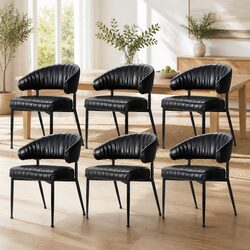 Dining Chairs Set of 6 with Metal Frame and PU Leather Upholstery