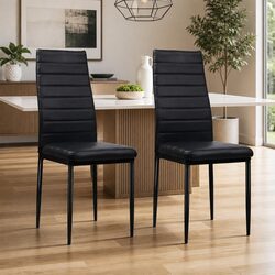 4-Piece Dining Chair Set: Black PVC Leather & Metal Legs