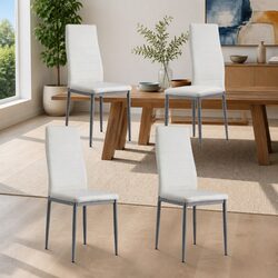 Dining Chairs Set of 4 Channel Tufted PVC Seat White Grey Kitchen Furniture