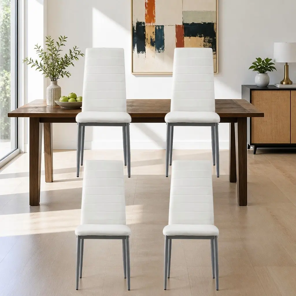 Dining Chairs Set of 4 Kitchen Dining PVC Seat White Grey