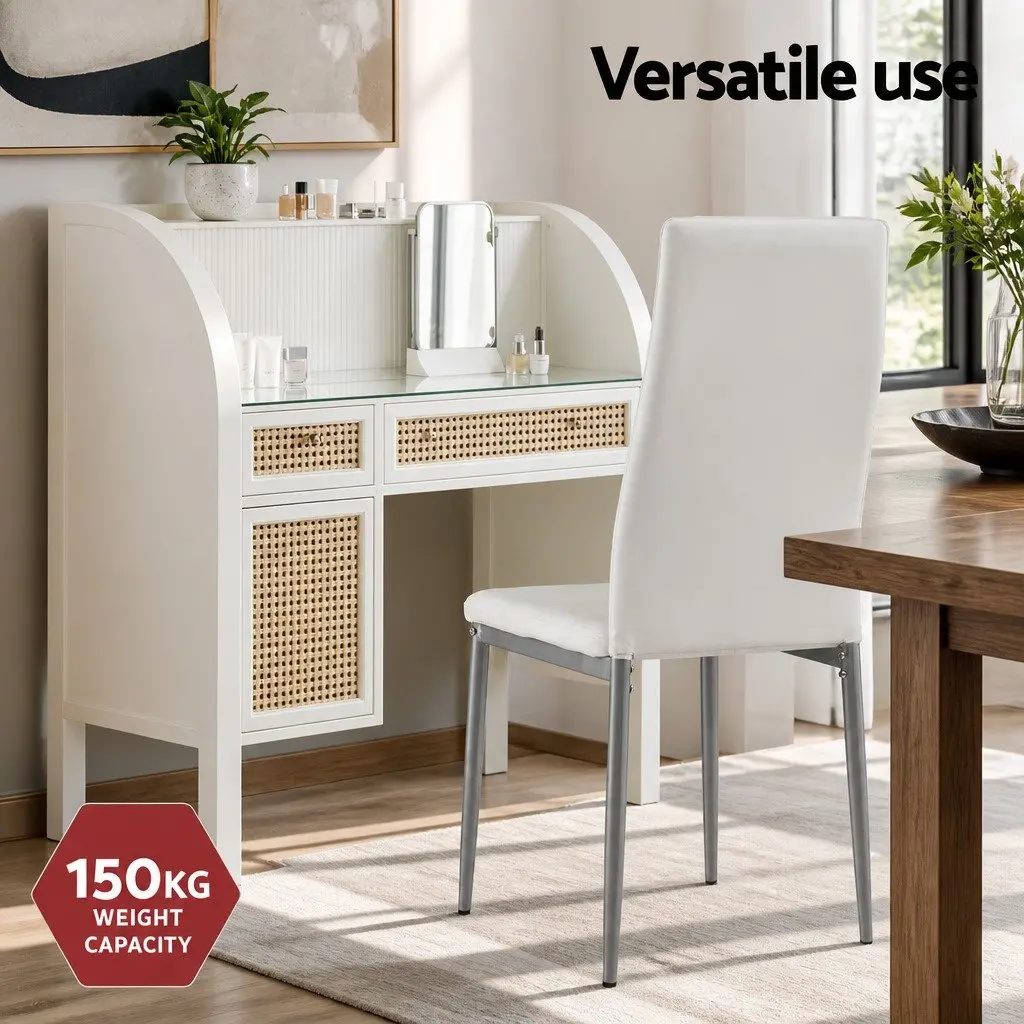 Dining Chairs Set of 4 Kitchen Dining PVC Seat White Grey