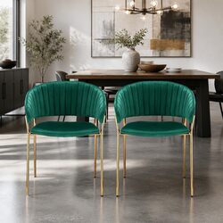 Dining Chairs Set of 2: Metal Frame, Velvet Green Upholstery