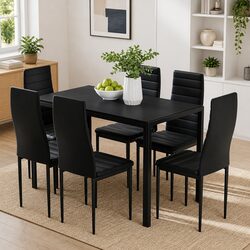 Black 7 Piece Dining Set: Table and Chairs Specifications