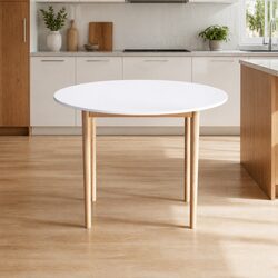 108CM Round Dining Table White with Pine Wood Legs