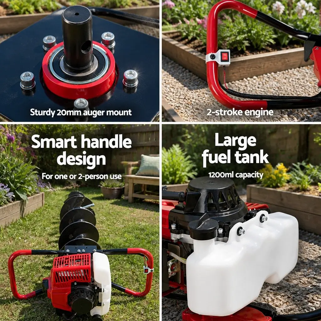 Post Hole Digger 63cc 2-Stroke Petrol Engine Auger Extension Kit Outdoor Power