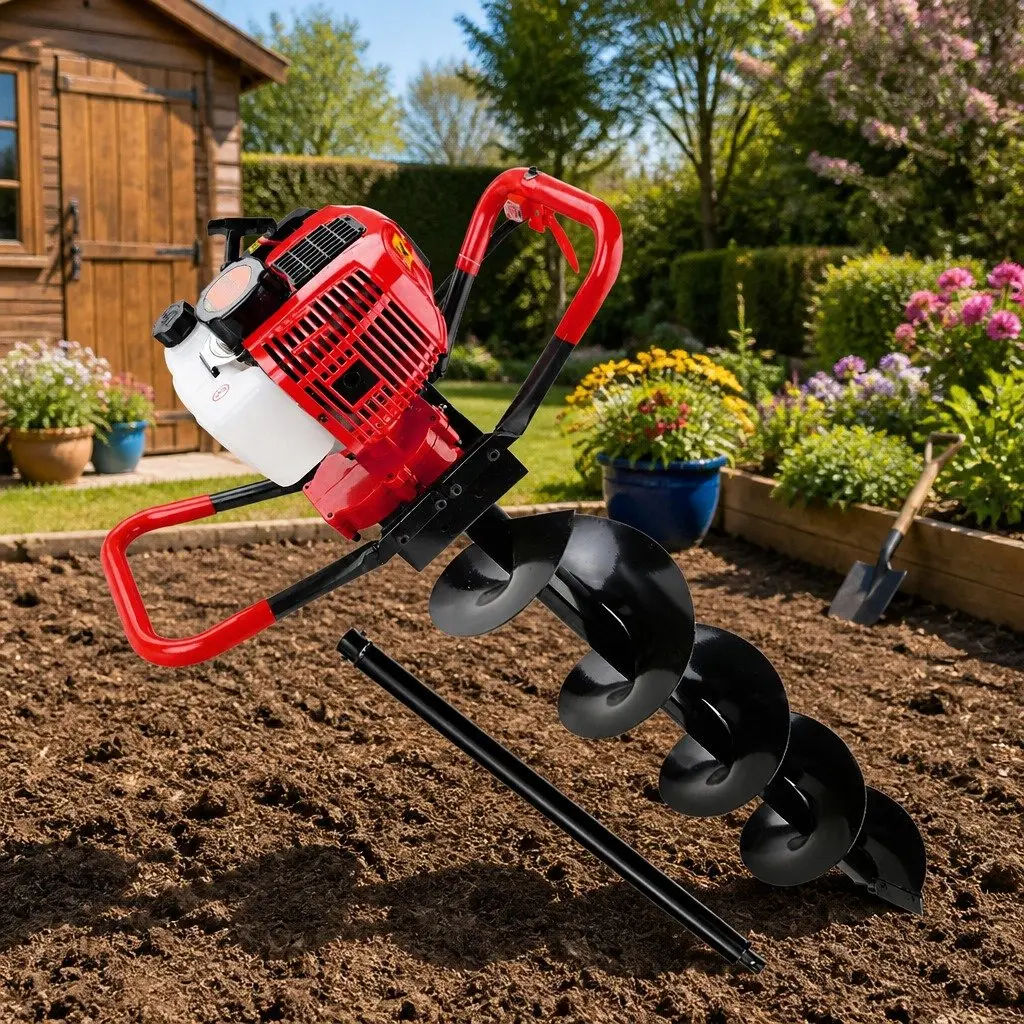 Post Hole Digger 200mm Petrol Powered Auger Drill Extension Bits One Two Person