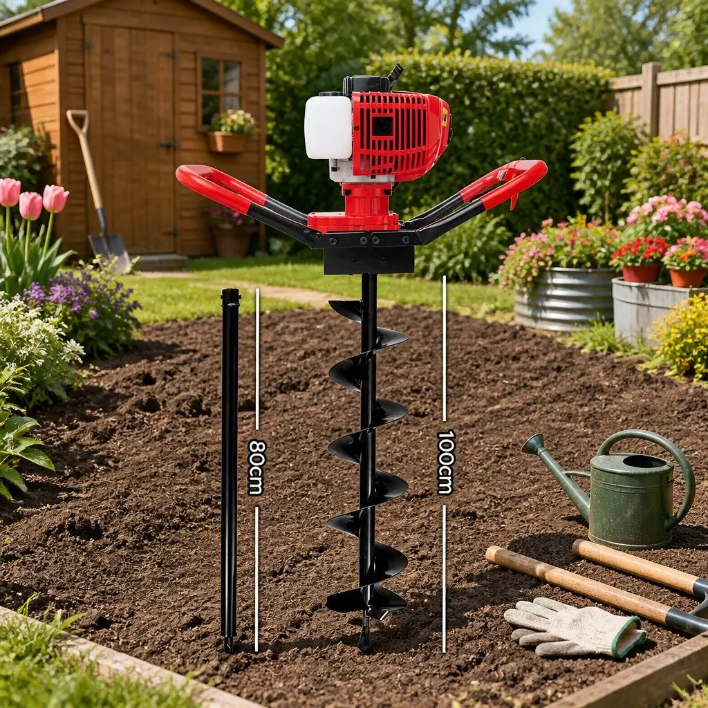 Post Hole Digger 200mm Petrol Powered Auger Drill Extension Bits One Two Person