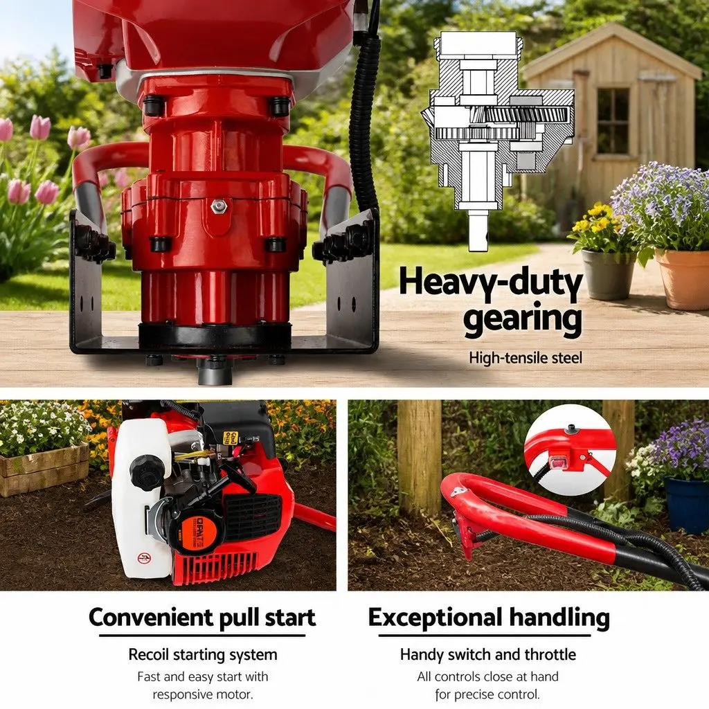 Post Hole Digger 200mm Petrol Powered Auger Drill Extension Bits One Two Person