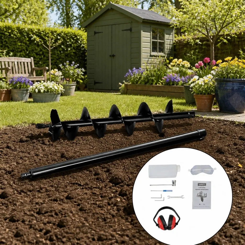 Post Hole Digger 200mm Petrol Powered Auger Drill Extension Bits One Two Person