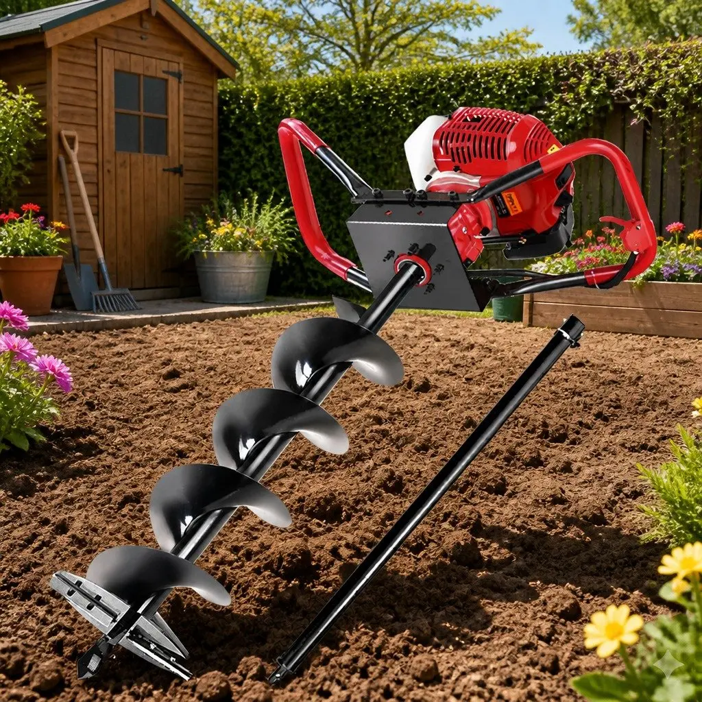 Post Hole Digger 200mm Petrol Powered Auger Drill Extension Bits One Two Person