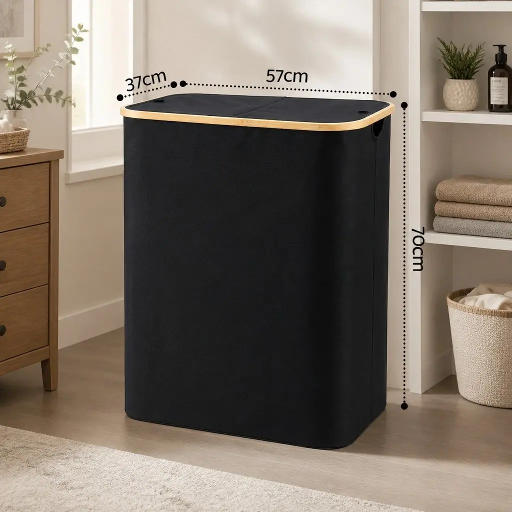 2 Section Laundry Basket with Removable Mesh Bags Foldable Storage Organiser