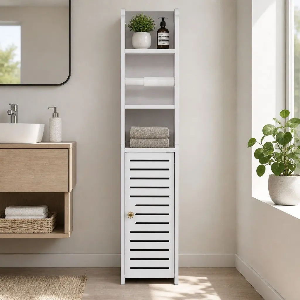 Bathroom Cabinet Storage Organizer 3 Tier Floor White