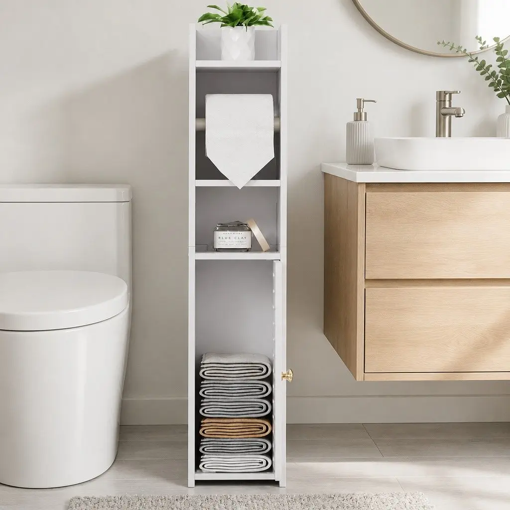 Bathroom Cabinet Storage Organizer 3 Tier Floor White